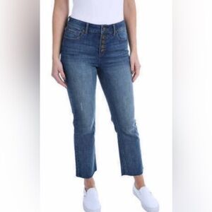 Kenneth Cole High Rise Button Fly Straight Cropped Raw Hem Jeans Size 8 Comfort
